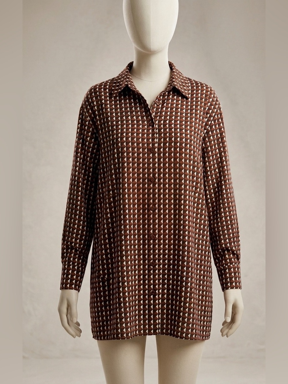 Banana Republic XL Geometric Print Long Sleeve Button-Down Shirt - Brown & Black